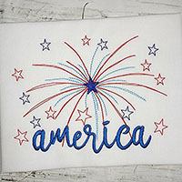 4th of July Fireworks Machine Embroidery Design with America Scribble